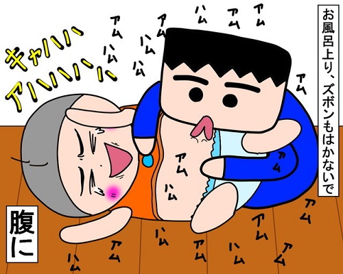 お風呂上がりのアムアムハム｜みーぱぱ子育て漫画